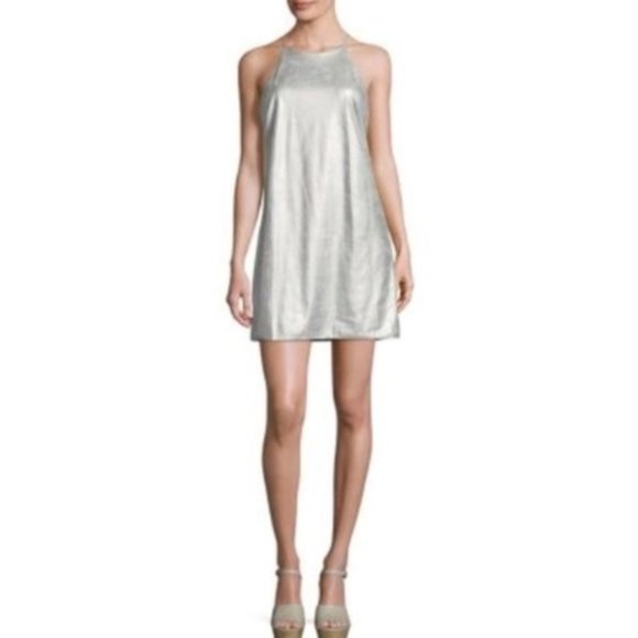 H by Halston Metallic Shift Dress SILVER mini dress size 6 NEW - Picture 1 of 6